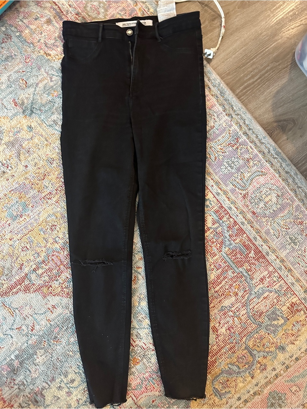 Zara Black High-Rise Skinny Jeans with Knee Slits